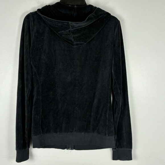 Y2K Vintage Black Velour Velvet Zip Hoodie Rhinestones Sz Medium Paris Spears - Picture 6 of 8